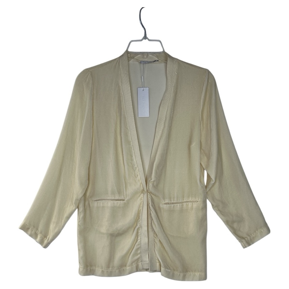 SILK MAISON NWT CREAM  SINGLE BUTTON CARDIGAN WITH POCKETS 100% SILK VELVET SZ S